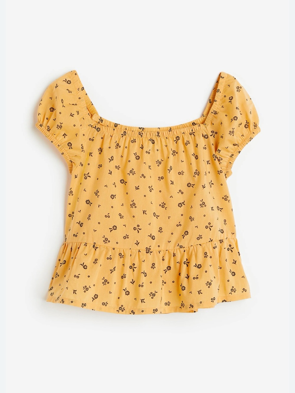H&M Yellow Floral Square-Neck Peplum Blouse